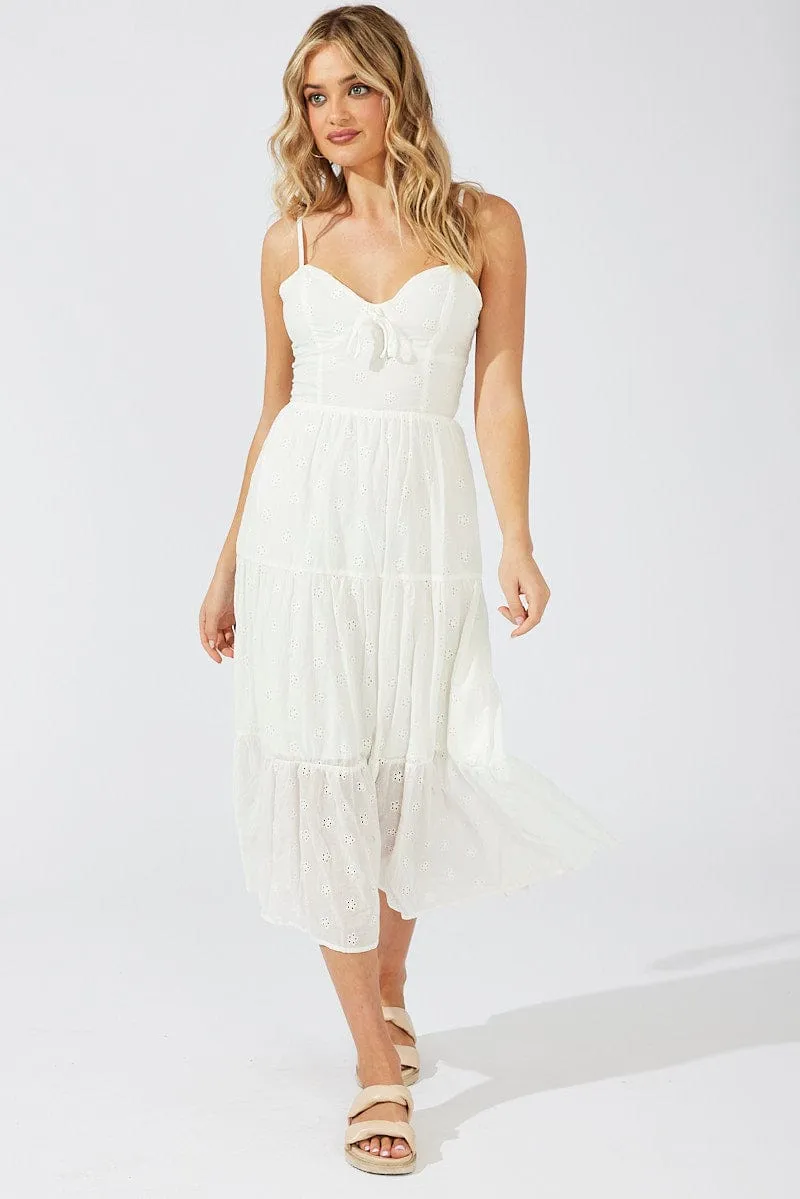 White Midi Dress Sleeveless Eyelet
