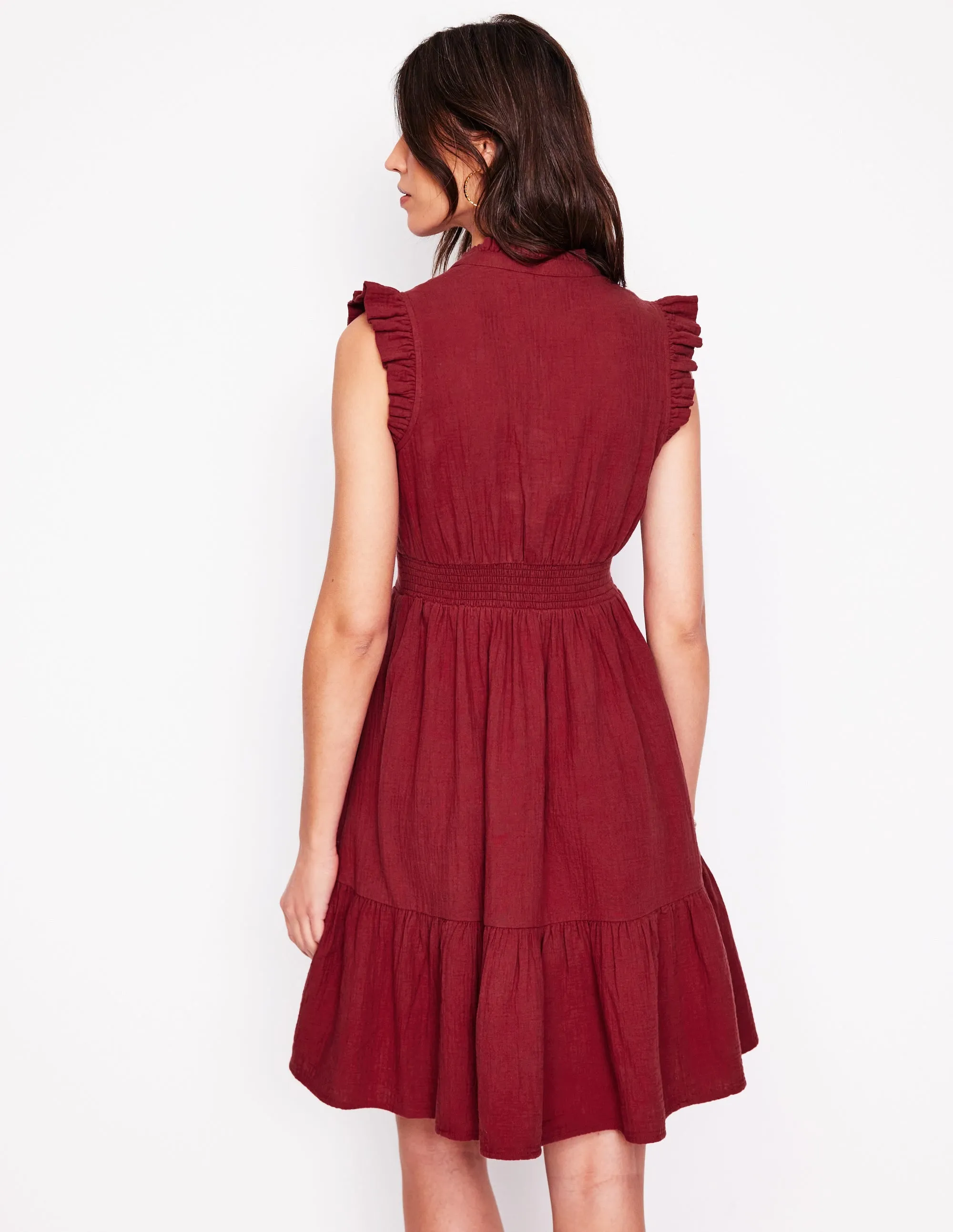 Wren Double Cloth Short Dress-Garnet Red
