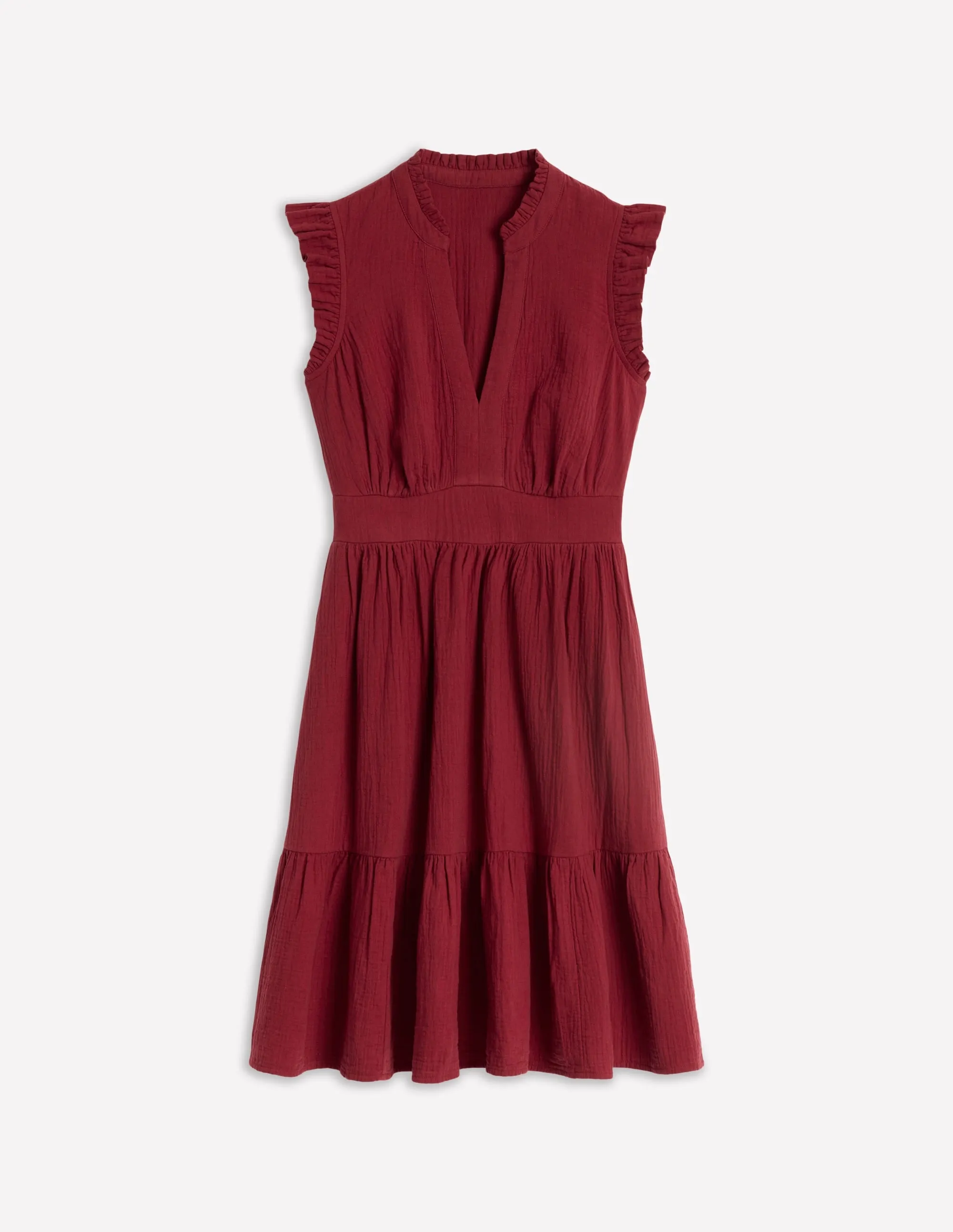 Wren Double Cloth Short Dress-Garnet Red