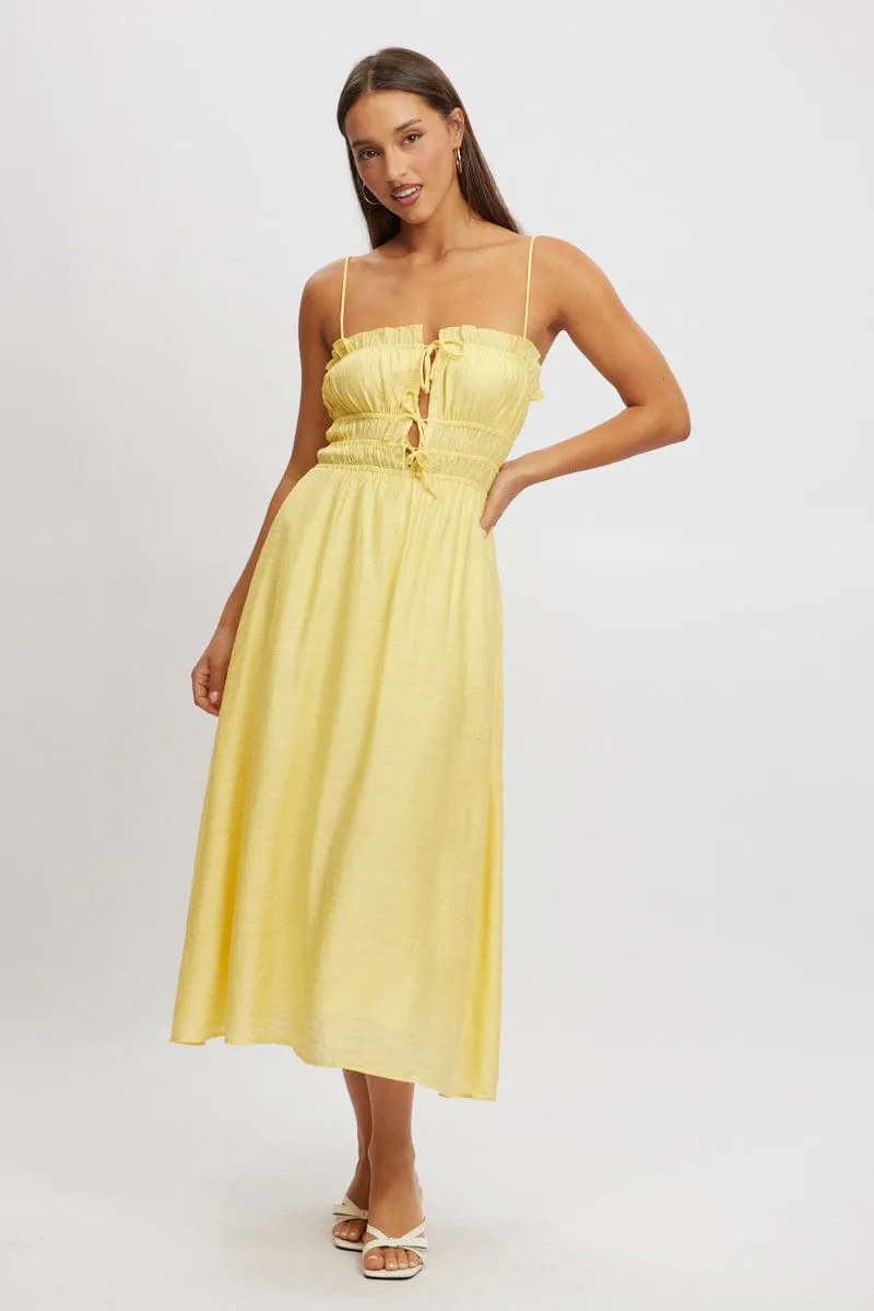 Yellow Midi Dress Ribbon Detail Strappy