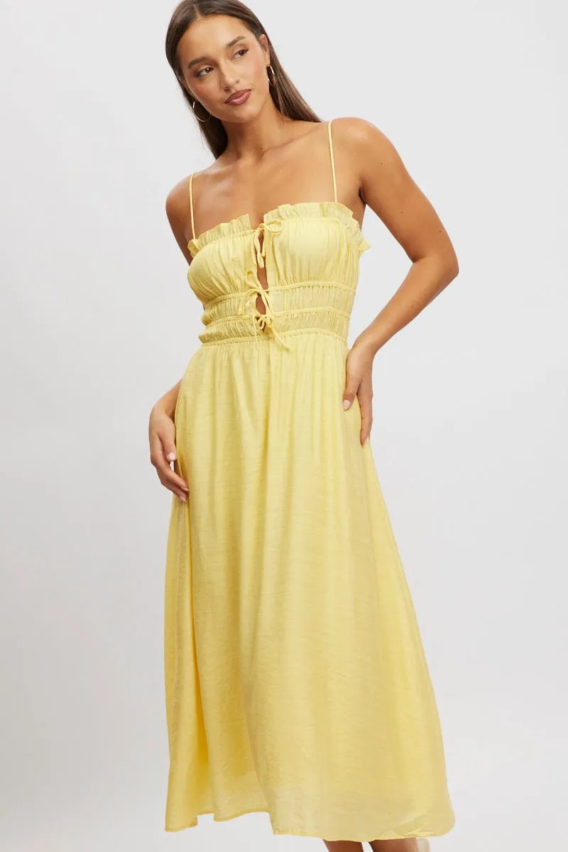 Yellow Midi Dress Ribbon Detail Strappy