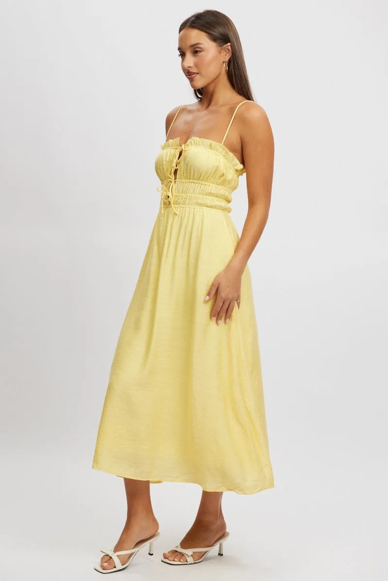 Yellow Midi Dress Ribbon Detail Strappy