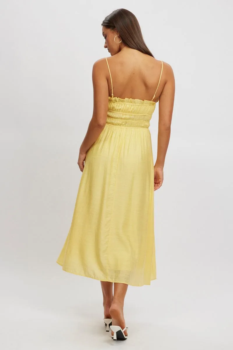 Yellow Midi Dress Ribbon Detail Strappy