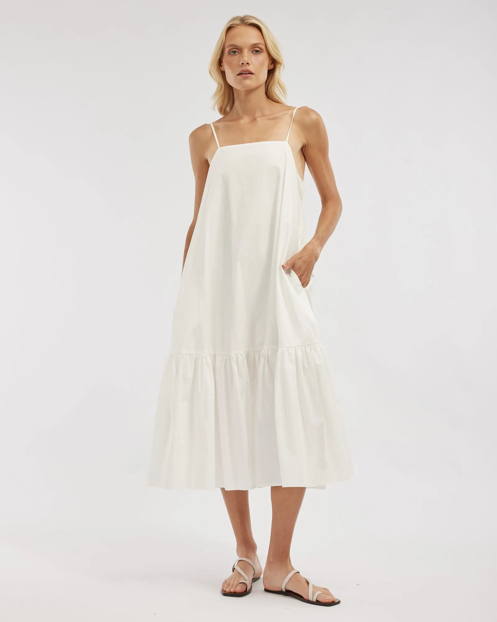 Zadie Poplin Midi Dress - White